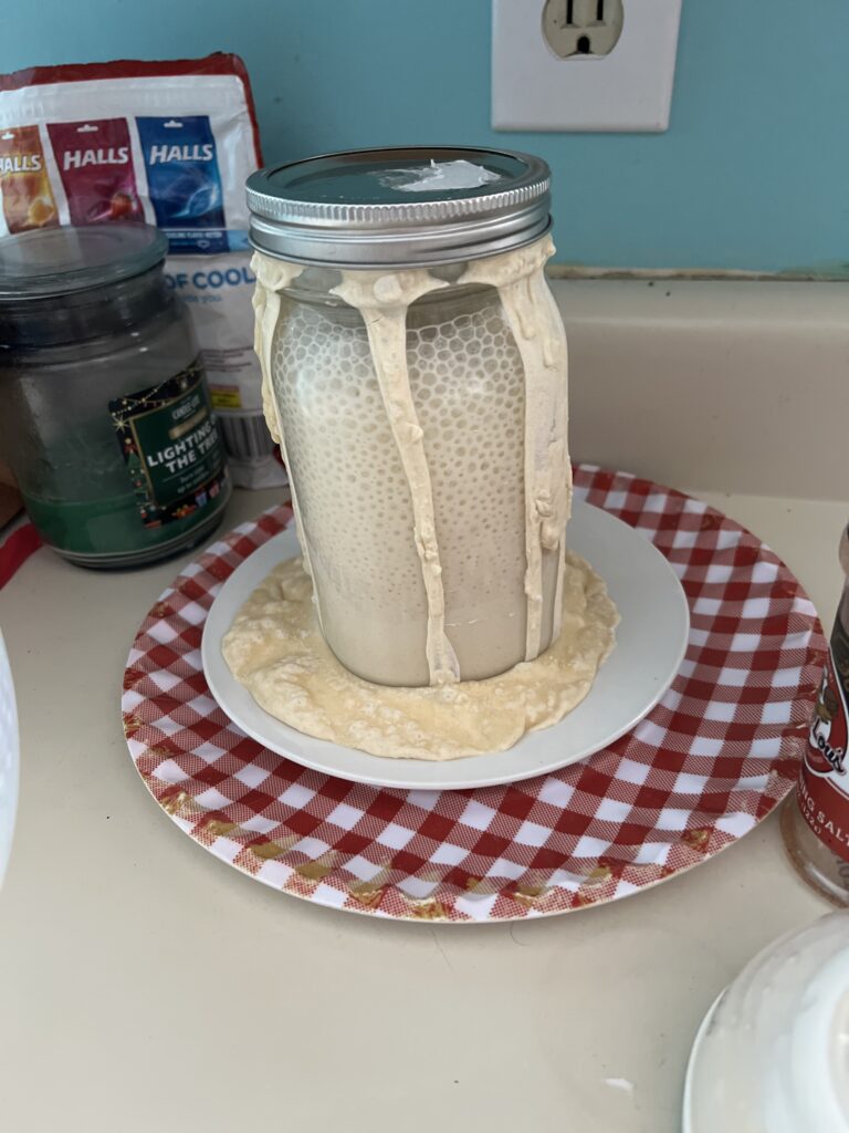 A Wet Starter That Has Aggressively Burst From Its Prison Overnight. I Fed This Beautiful Beast Too Much.